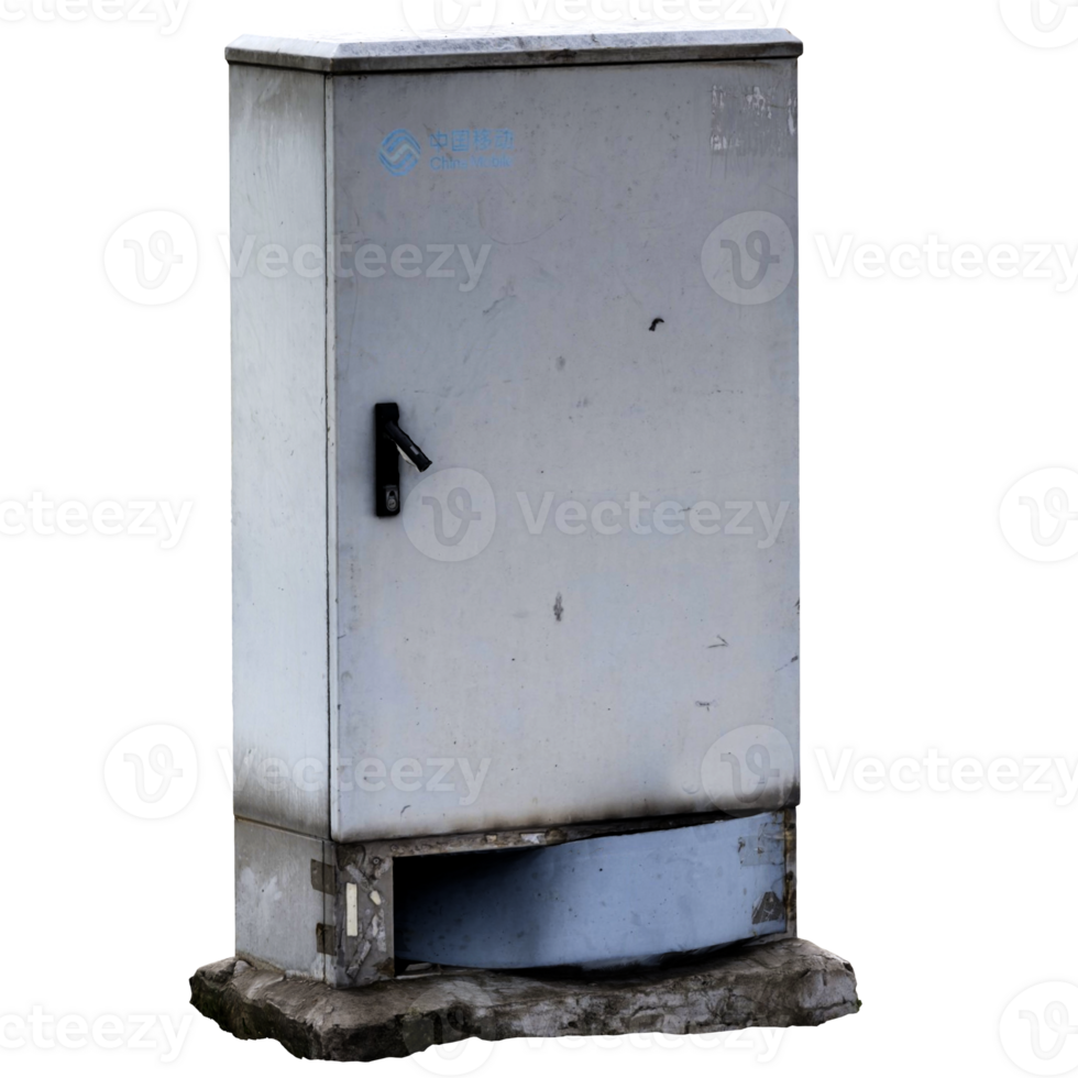 Render outdoor telecom metal cabinet with transparent background png