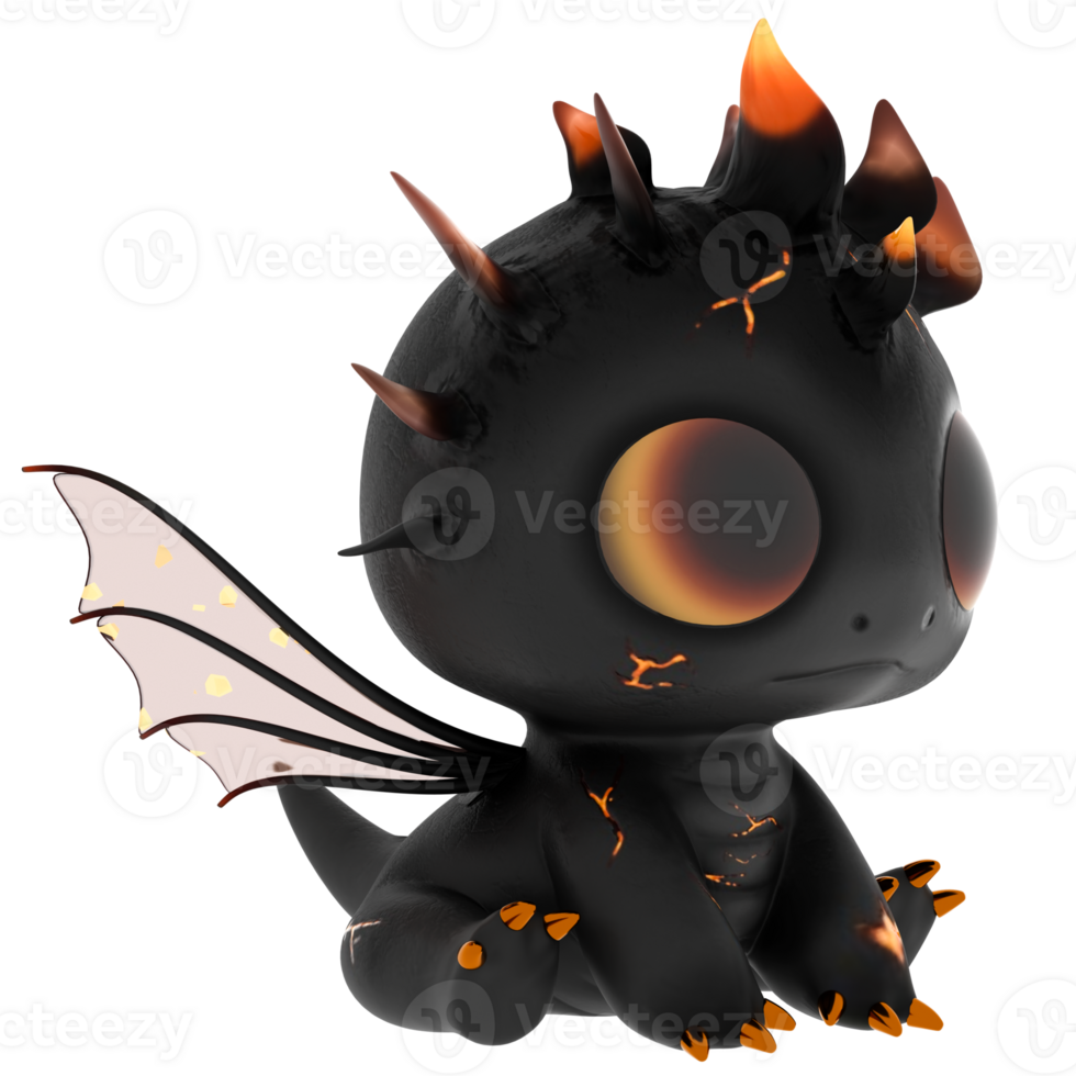 3d render cute dragon lava style with transparent background png