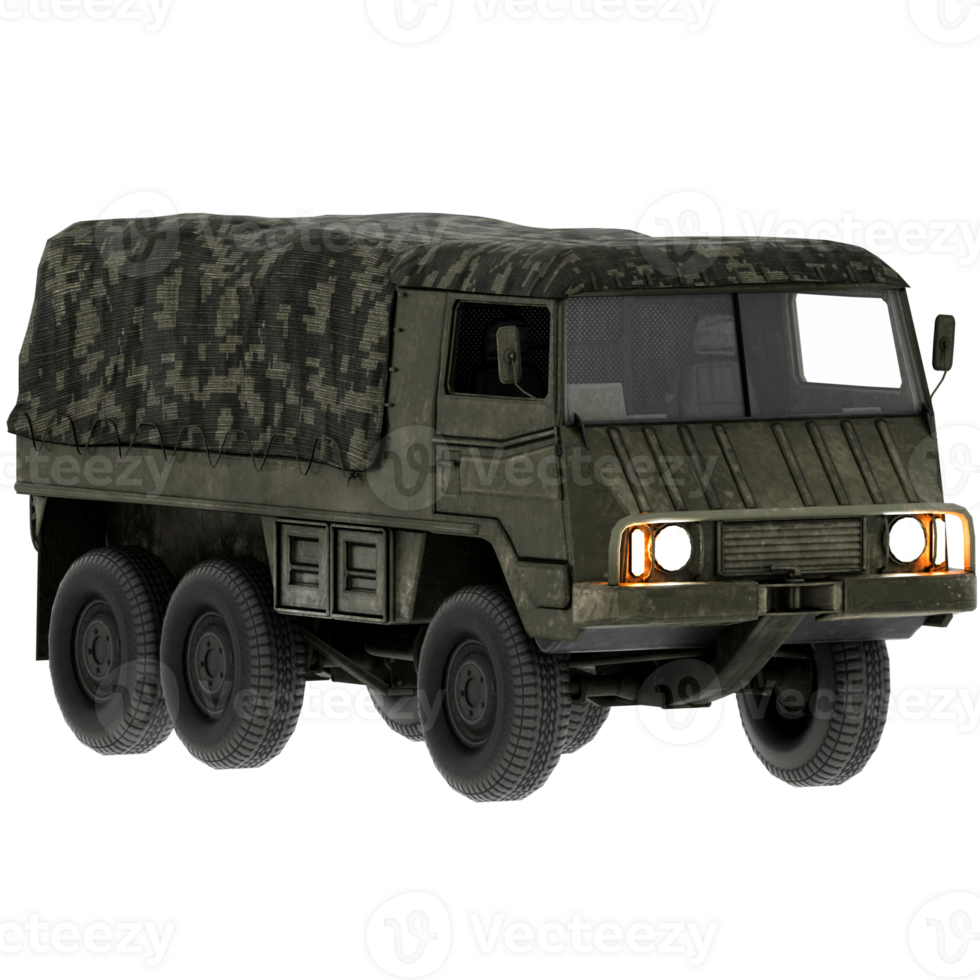 Render military truck camouflage transport vehicle green with transparent background png
