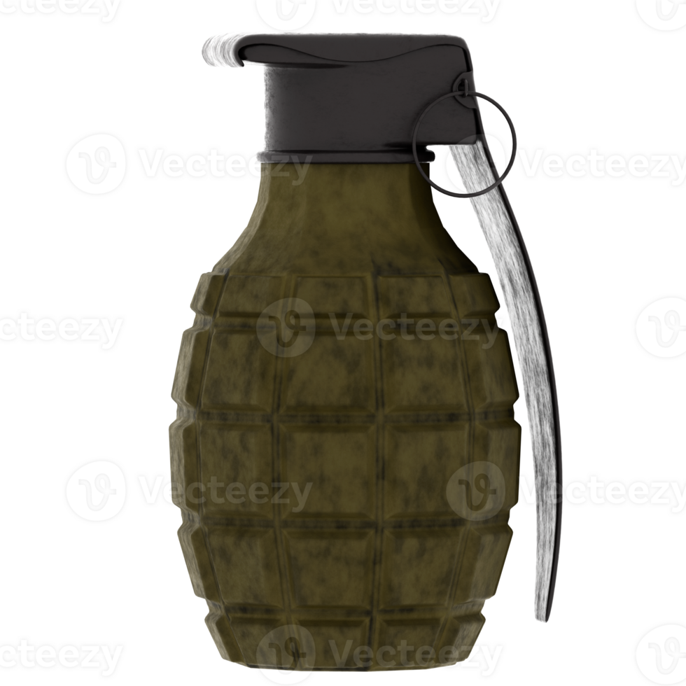 3d render hand grenade military explosive with transparent background png
