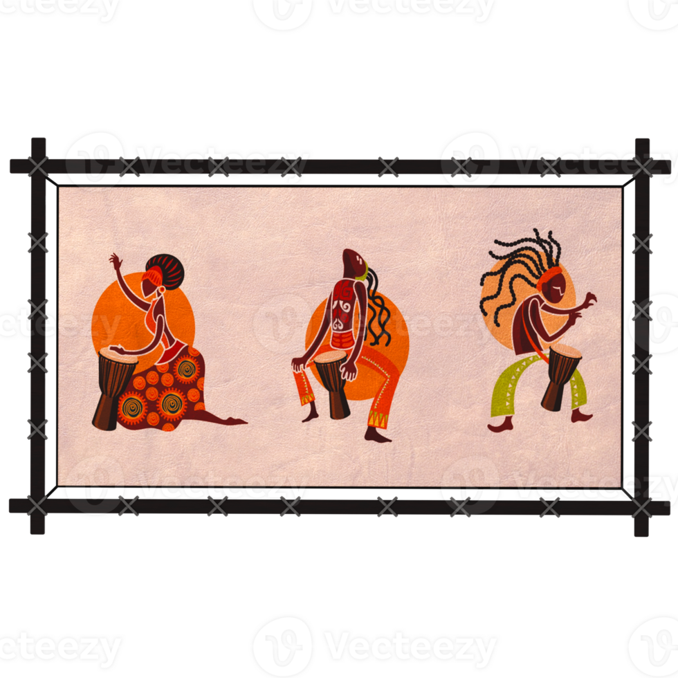 Render african wall art drum painting with transparent background png