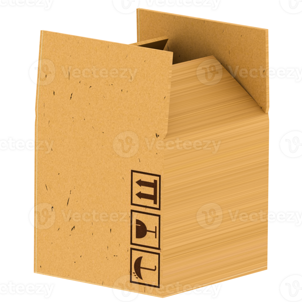 3d render cardboard box packaging open with transparent background png