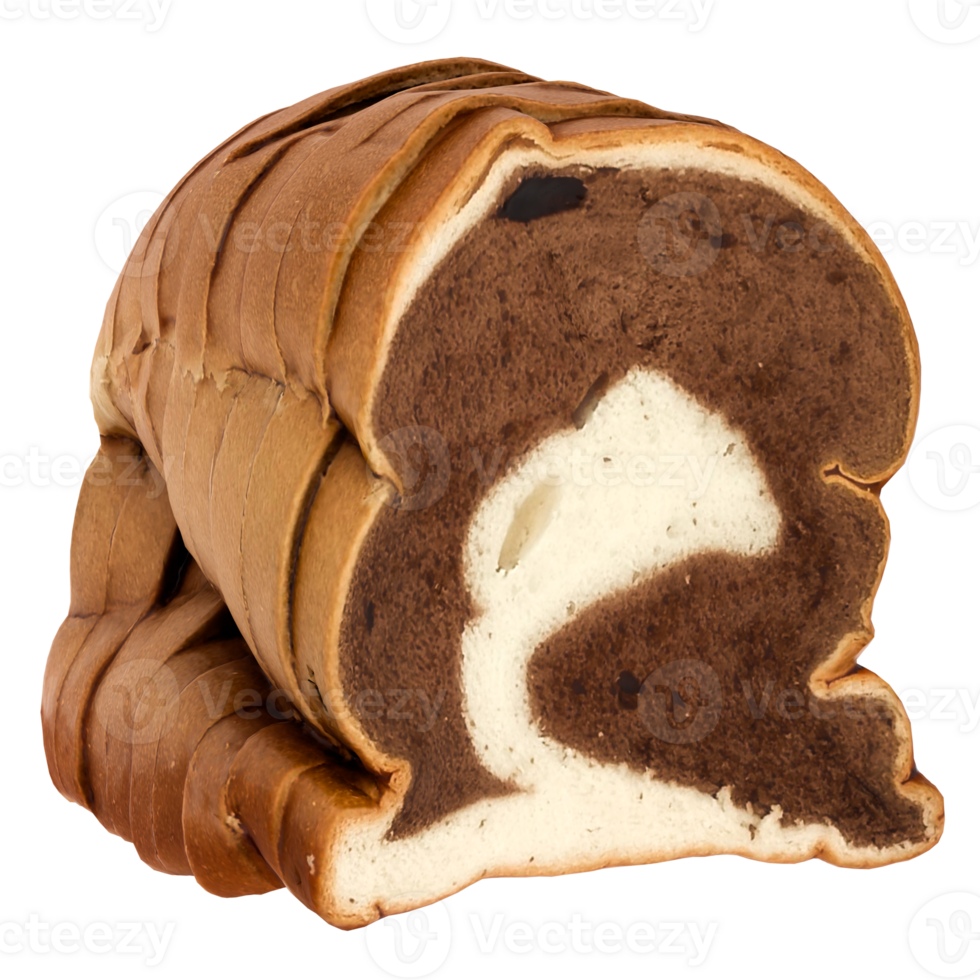 Render chocolate bread swirl sliced bakery food with transparent background png