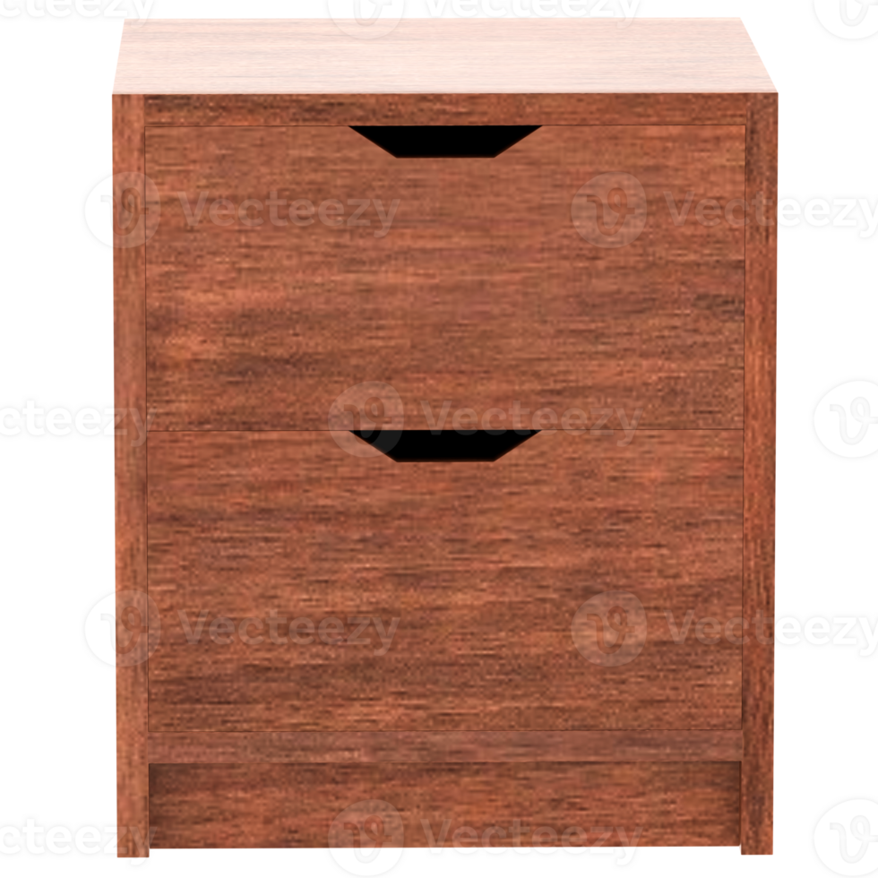 Render wooden two drawer nightstand with transparent background png