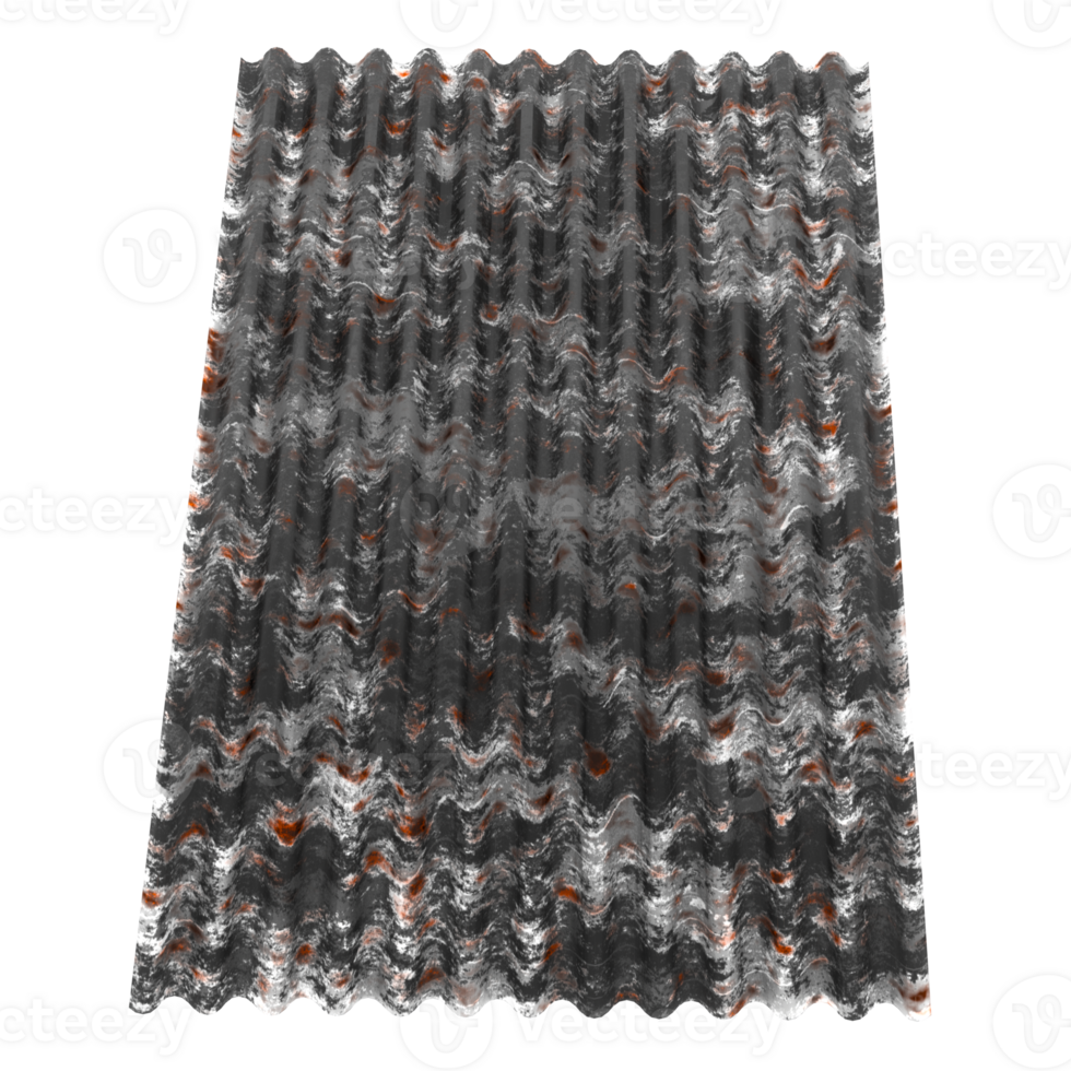 3d render corrugated metal sheet rusty industrial roofing texture construction with transparent background png
