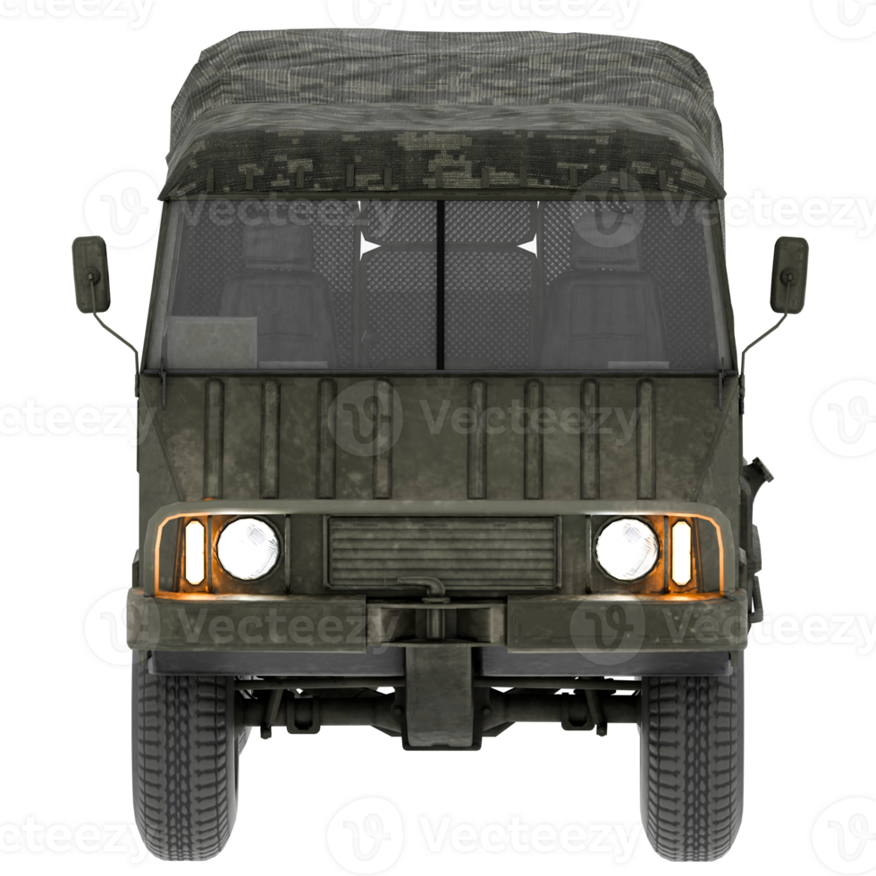 3d render military truck camouflage transport vehicle green with transparent background png