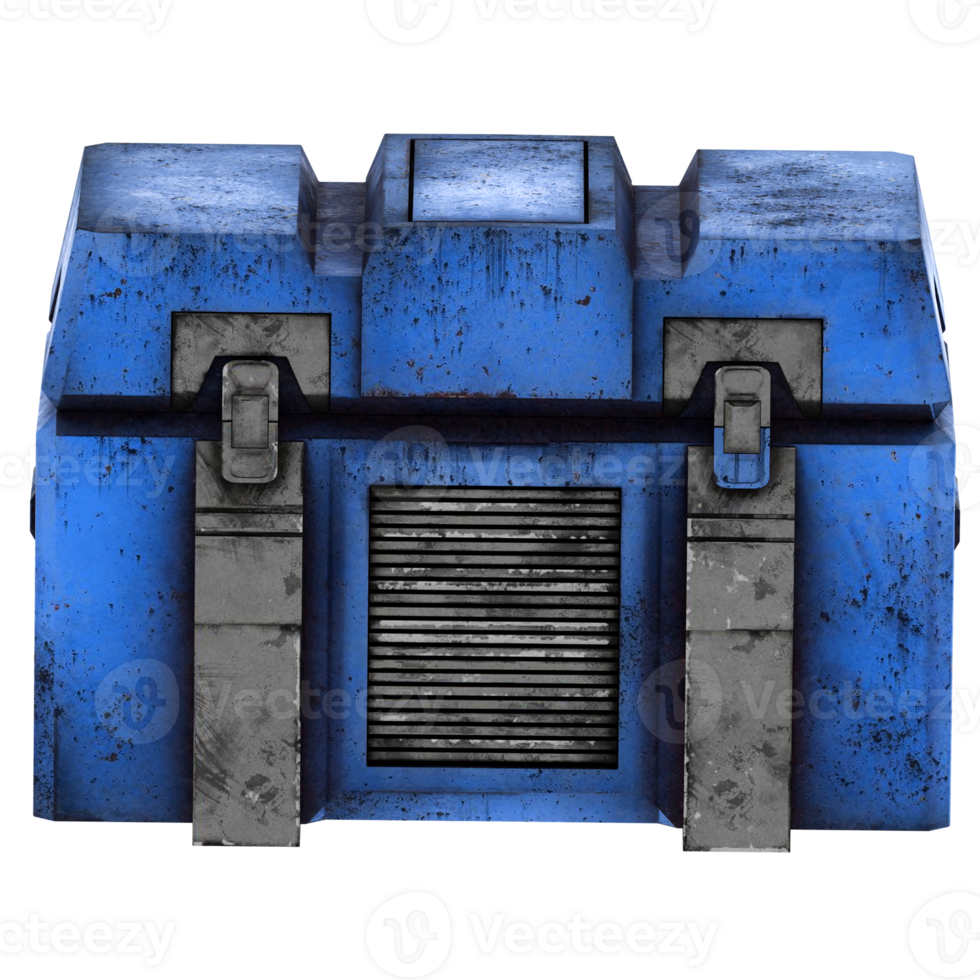 Render blue sci fi equipment box with transparent background png