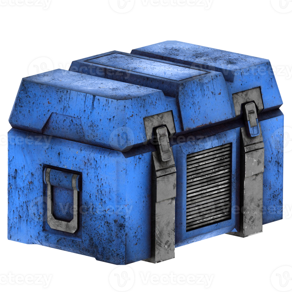 3d render blue sci fi equipment box with transparent wallpaper png