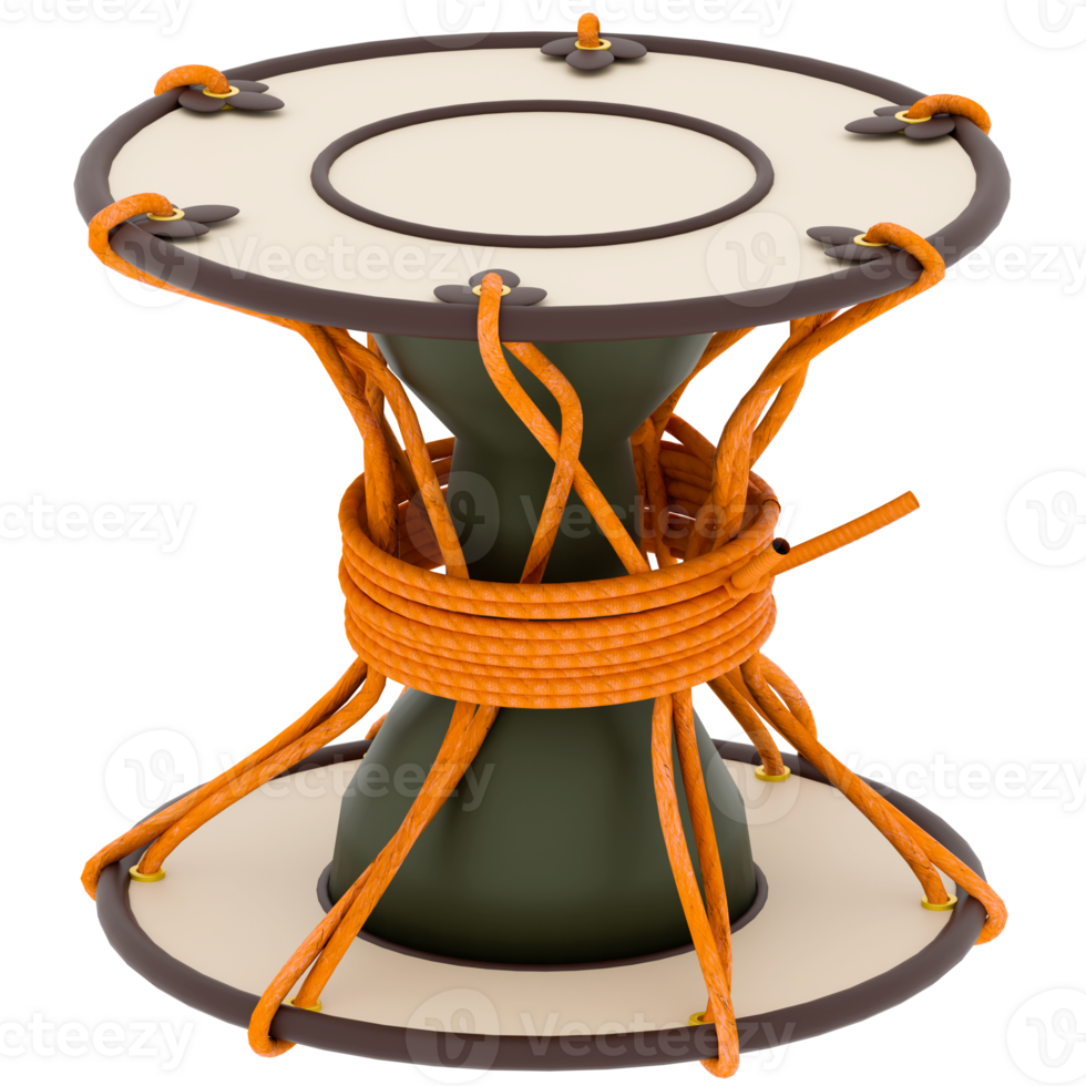 3d render tribal drum instrument rope traditional with transparent background png