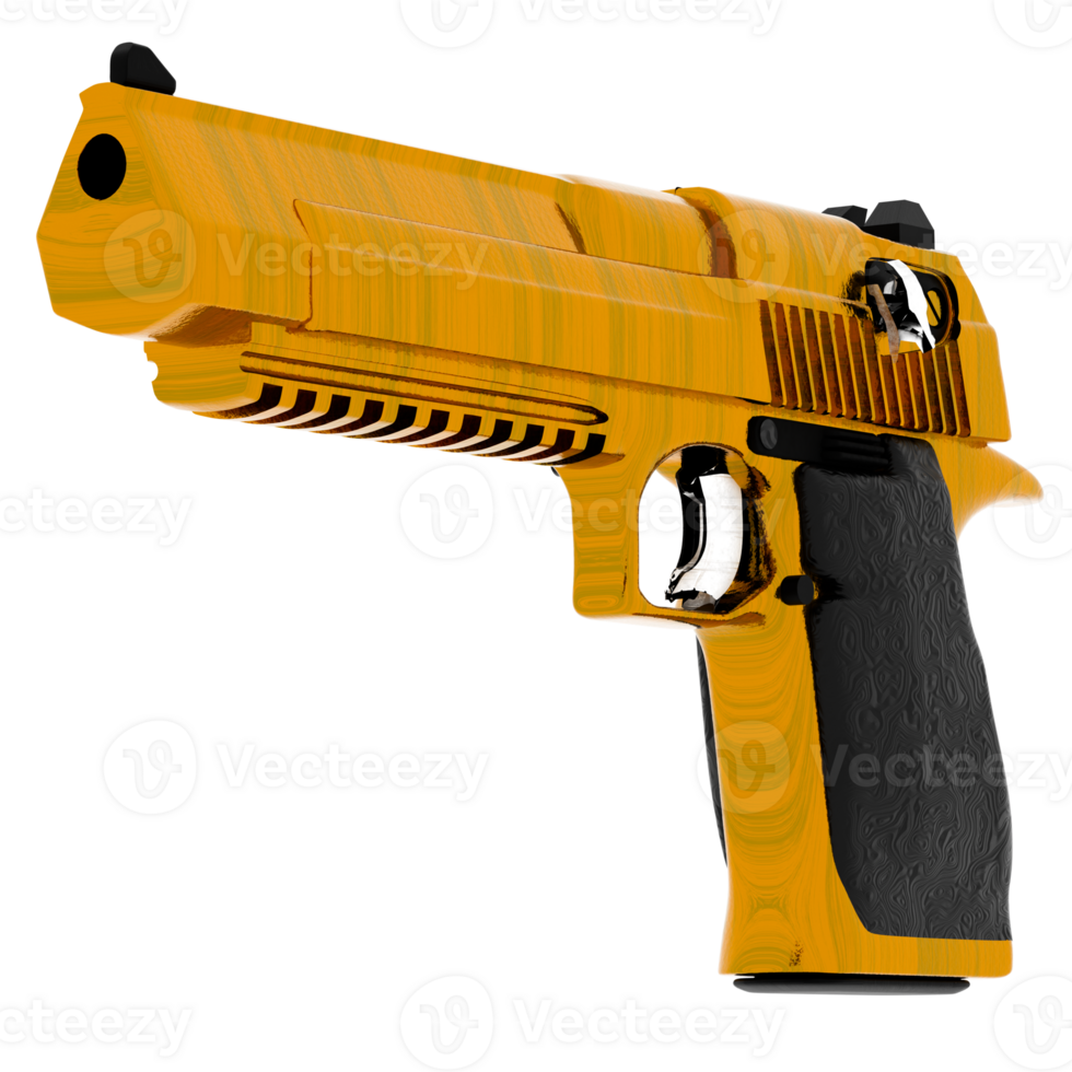 3d render golden gun pistol weapon firearm handle with transparent background png