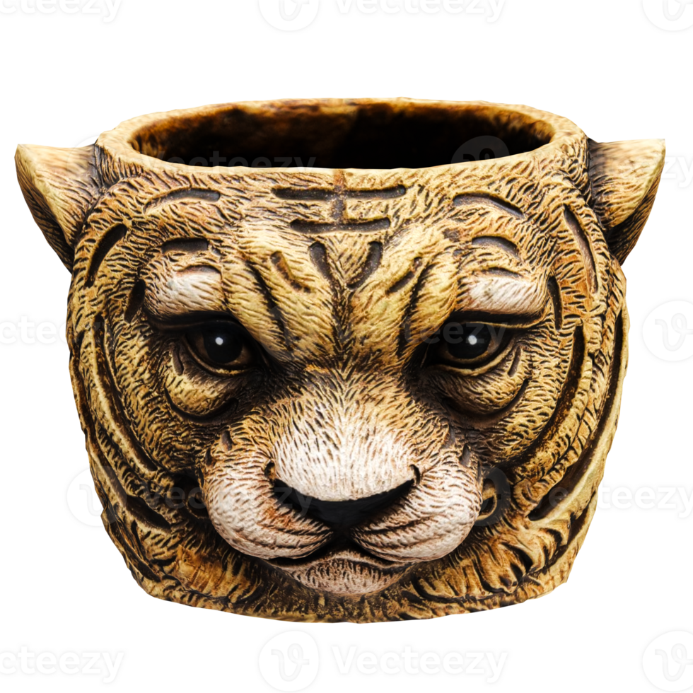 Render tiger head flower pot with transparent background png