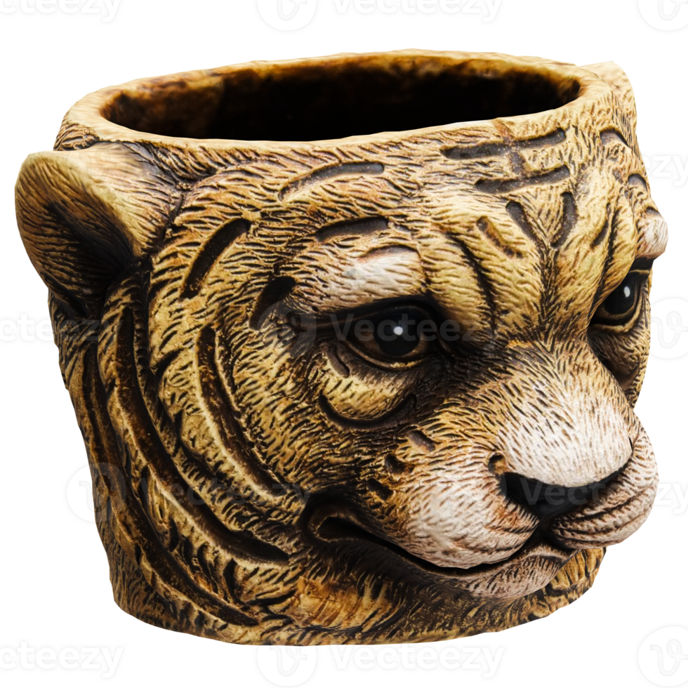 3d render tiger head flower pot with transparent background png