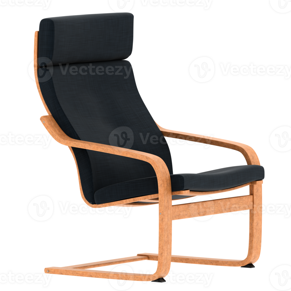 3d render modern armchair black cushion wood frame with transparent background png