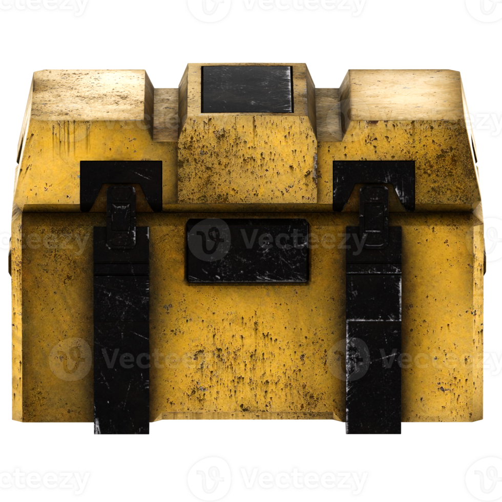 Render yellow sci fi equipment box with transparent background png