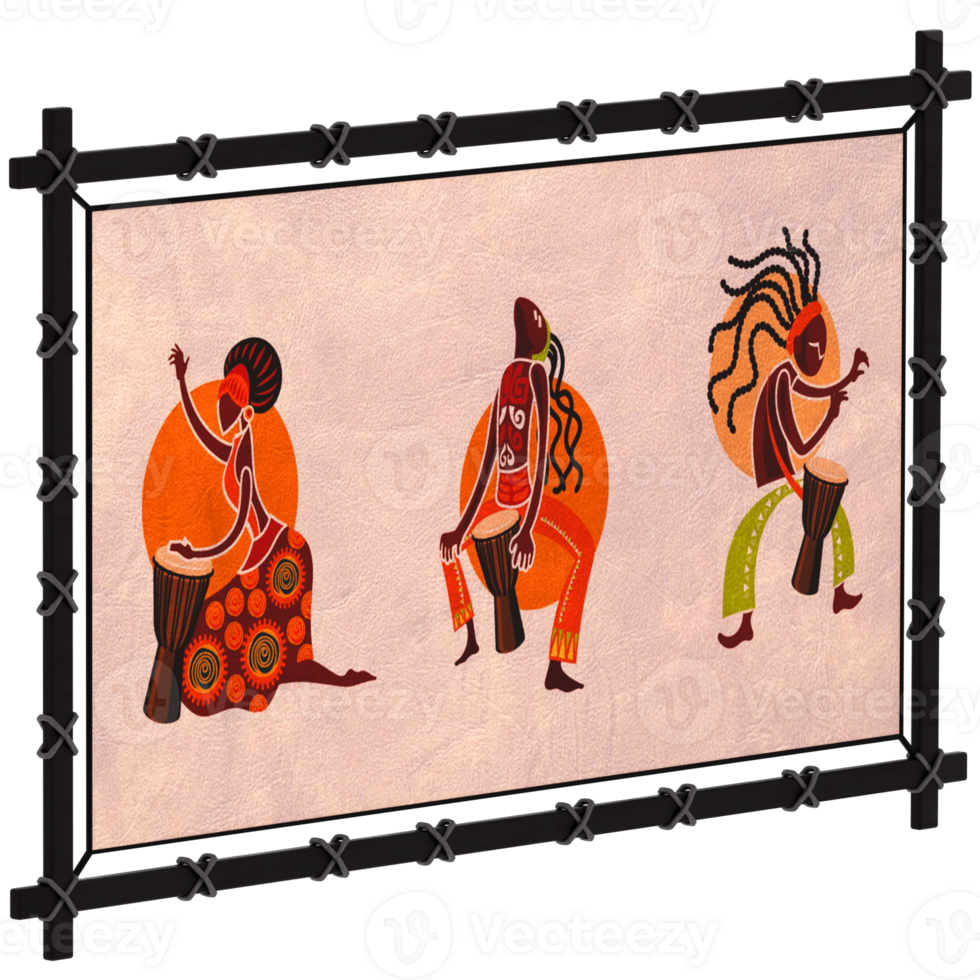 3d render african wall art drum painting with transparent background png