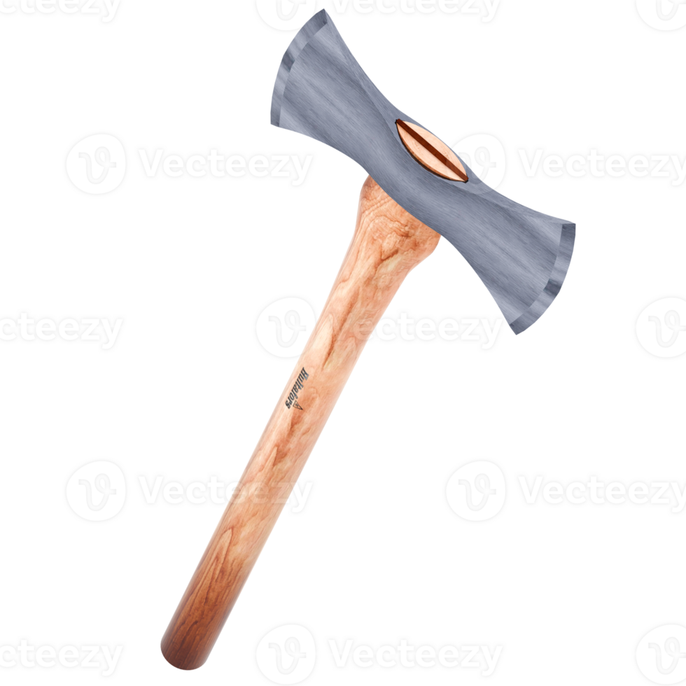 3d render double bladed axe wood handle sharp with transparent background png