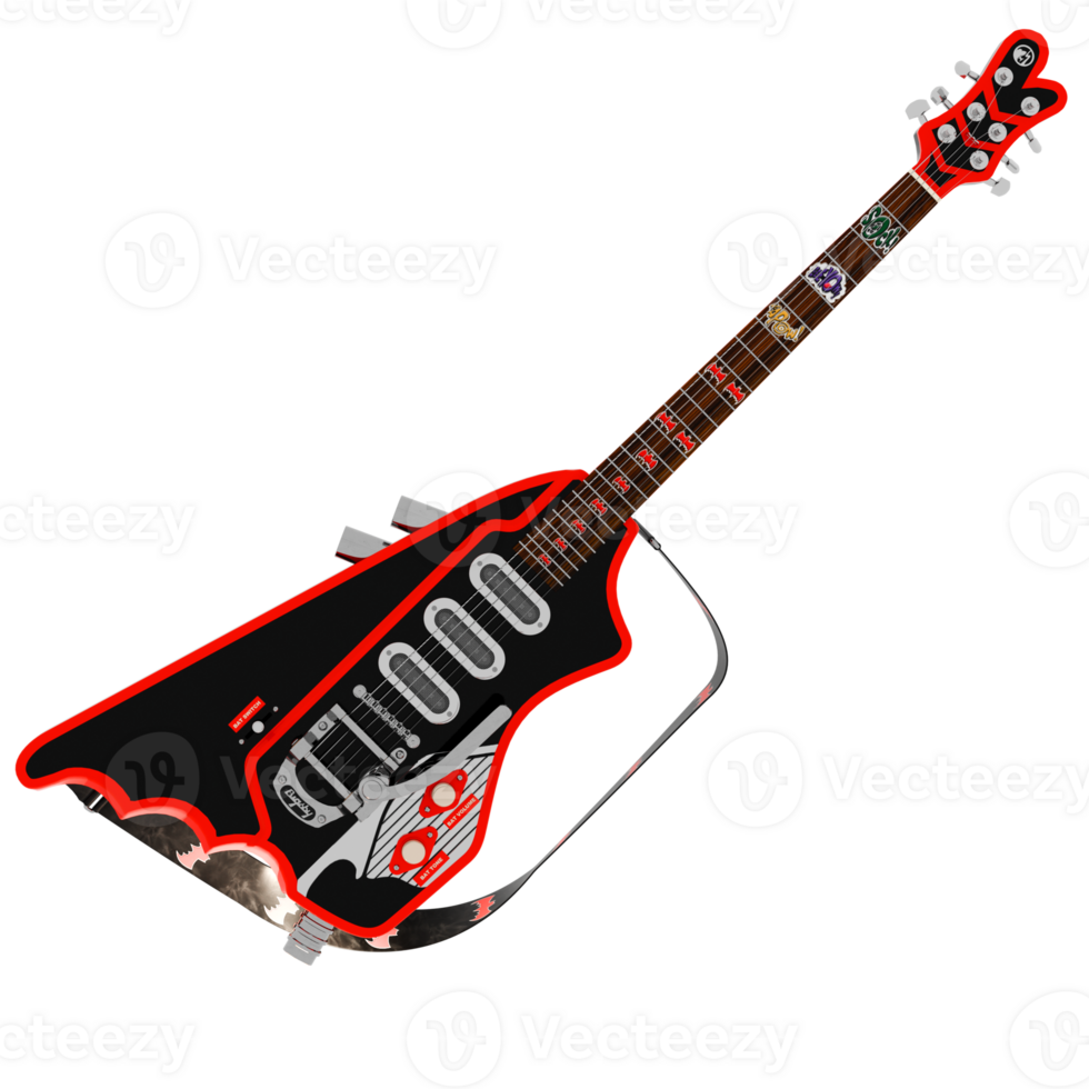 3d render red electric guitar modern style with transparent background png