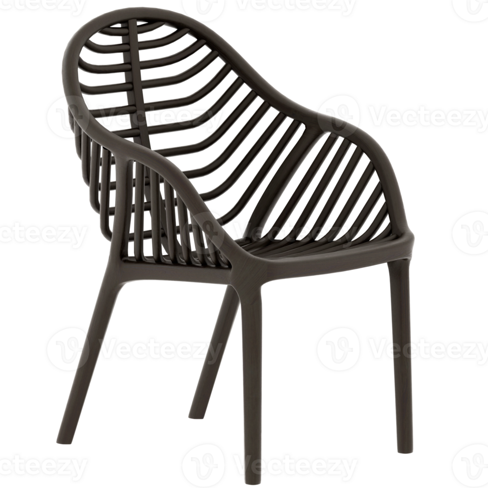 3d render modern plastic chair black minimal design with transparent background png