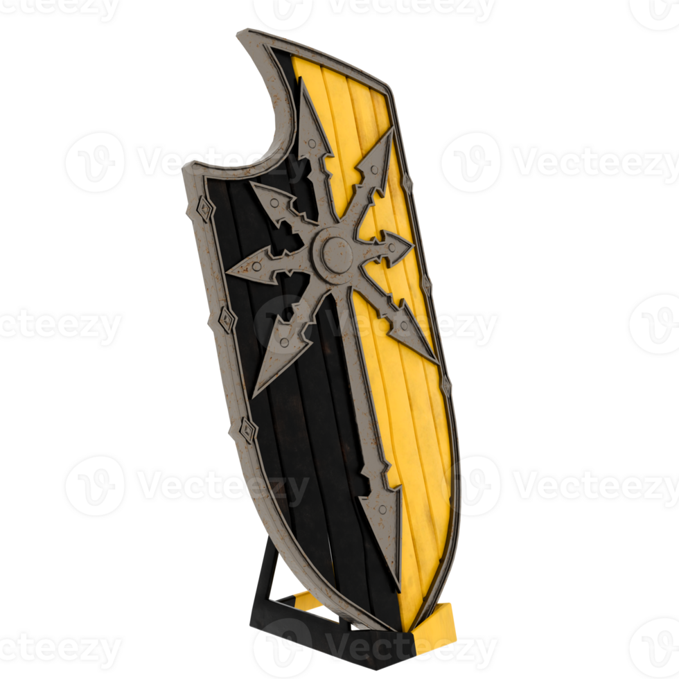 3d render medieval shield black yellow cross with transparent background png