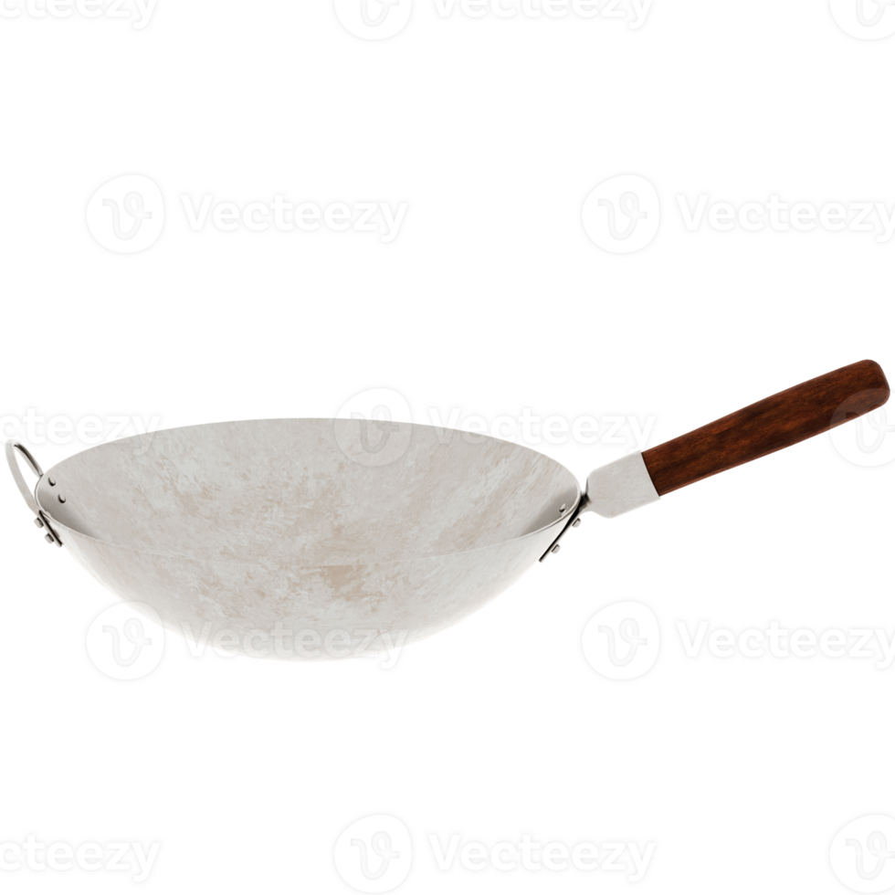 Render wok pan kitchen utensil cooking metal with transparent background png