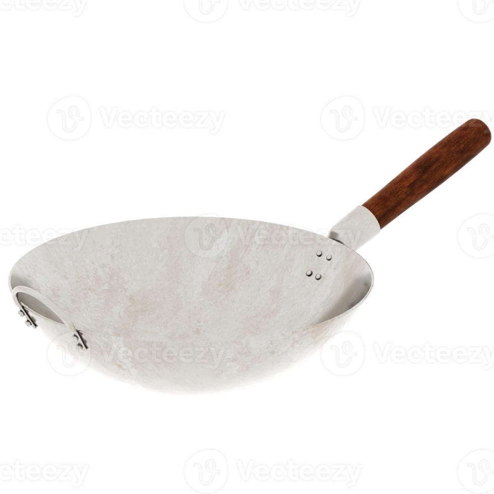 3d render wok pan kitchen utensil cooking metal with transparent background png
