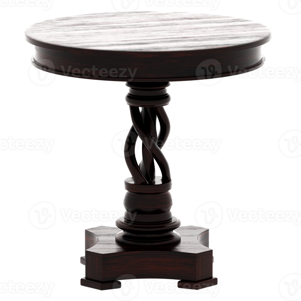 3d render round wooden table pedestal with transparent background png