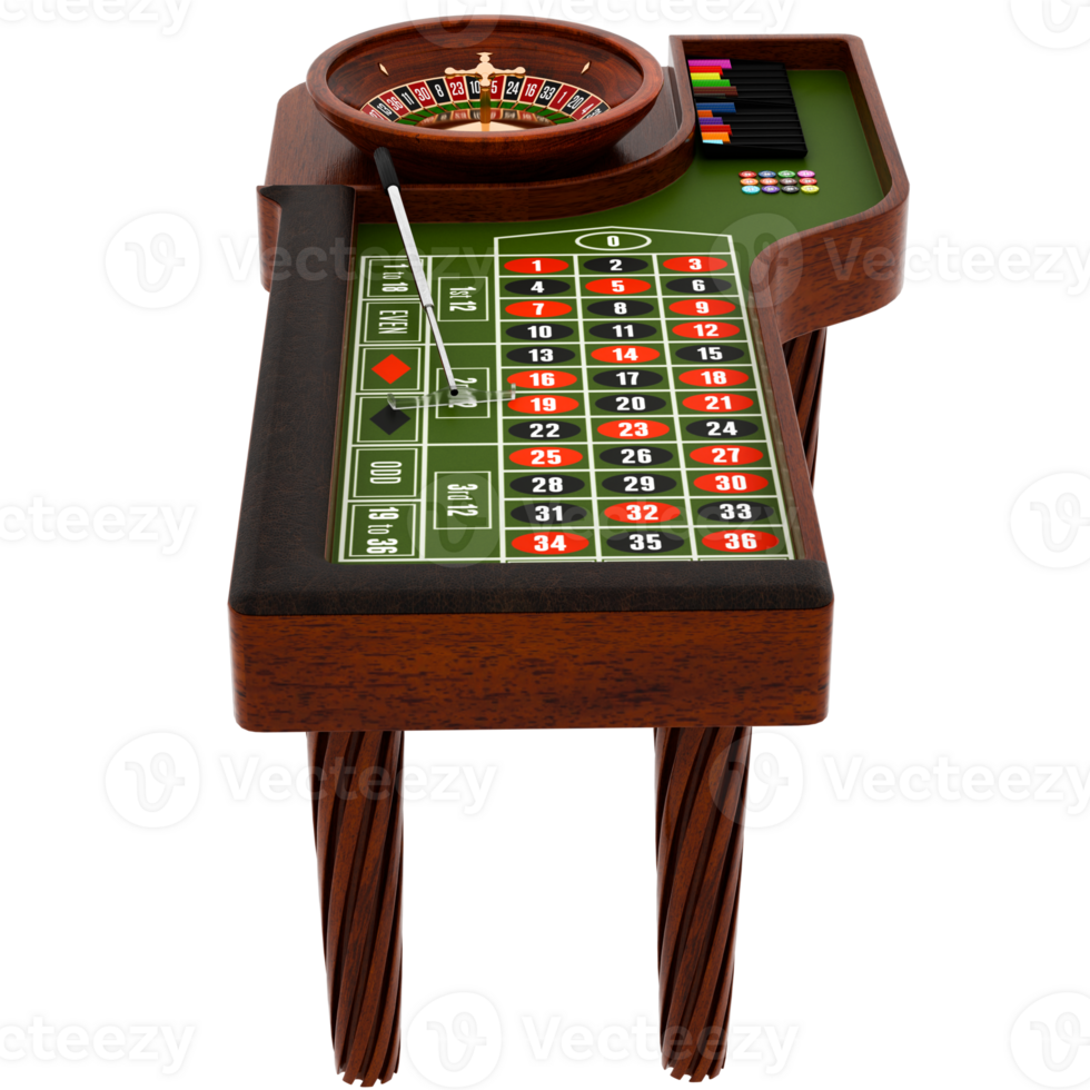 3d render casino roulette table with chips with transparent background png