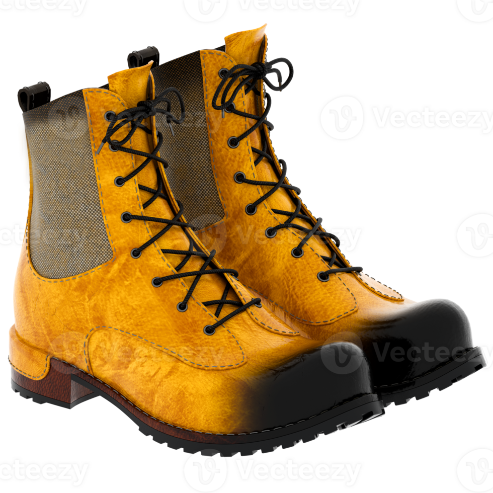3d render yellow leather combat boots lace up with transparent background png