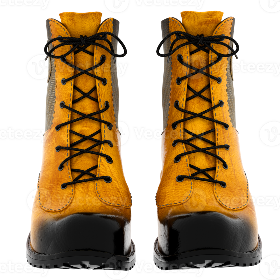 Render yellow leather combat boots lace up with transparent background png