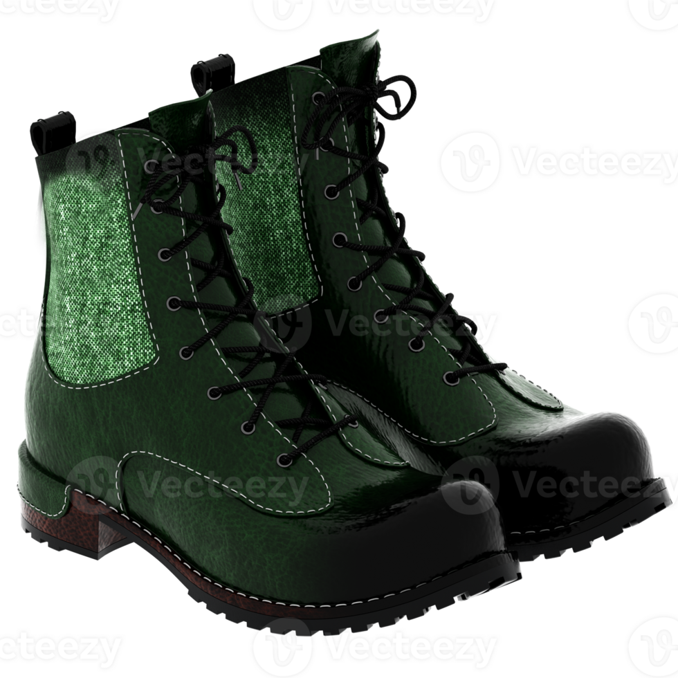 Green leather combat boots lace up with transparent background png