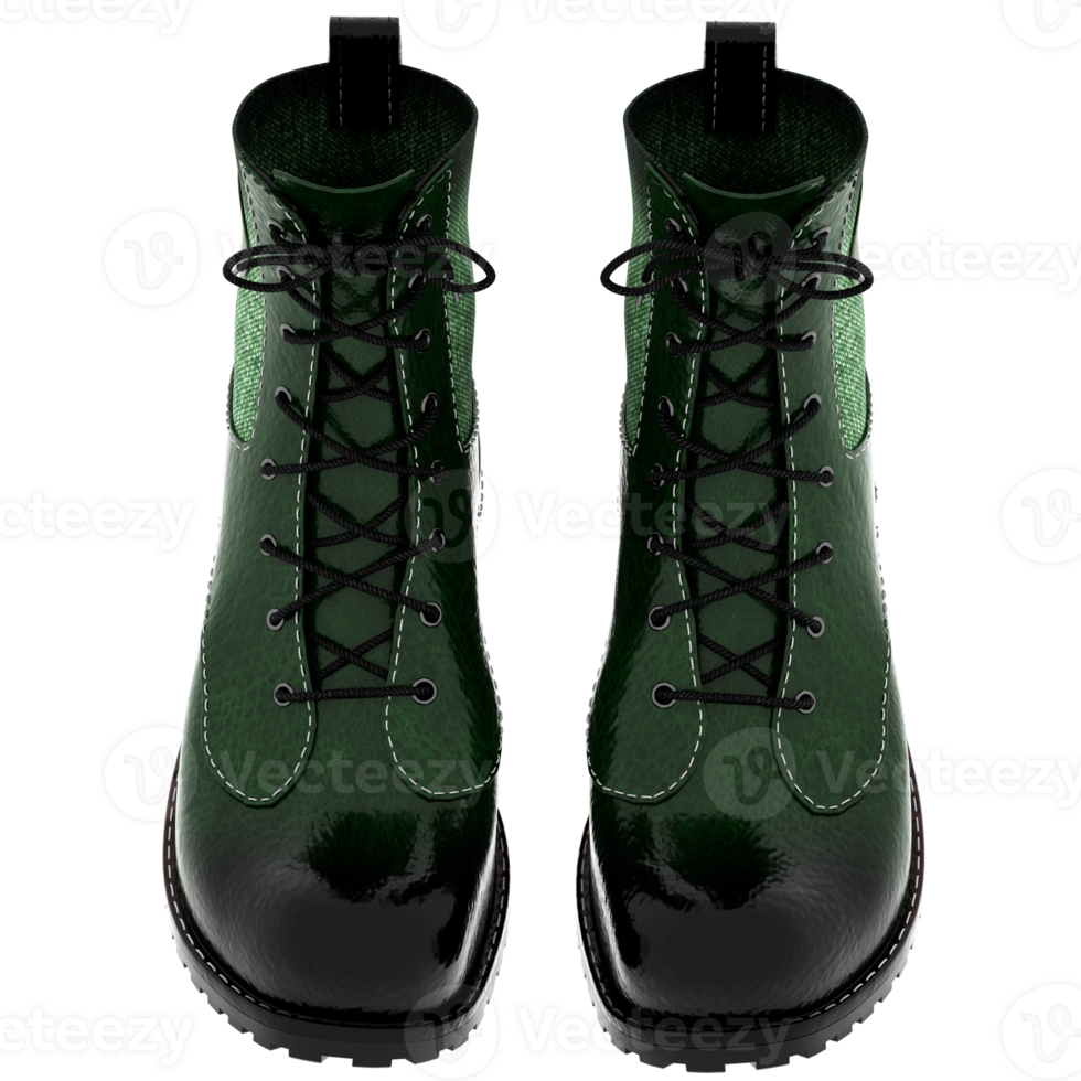 Render green leather combat boots lace up with transparent background png