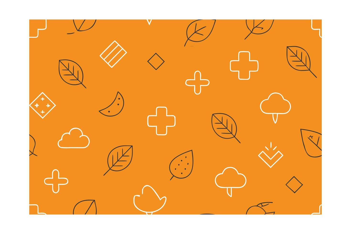 Orange with navy blue outline icons leaves clouds crosses pattern texture vector