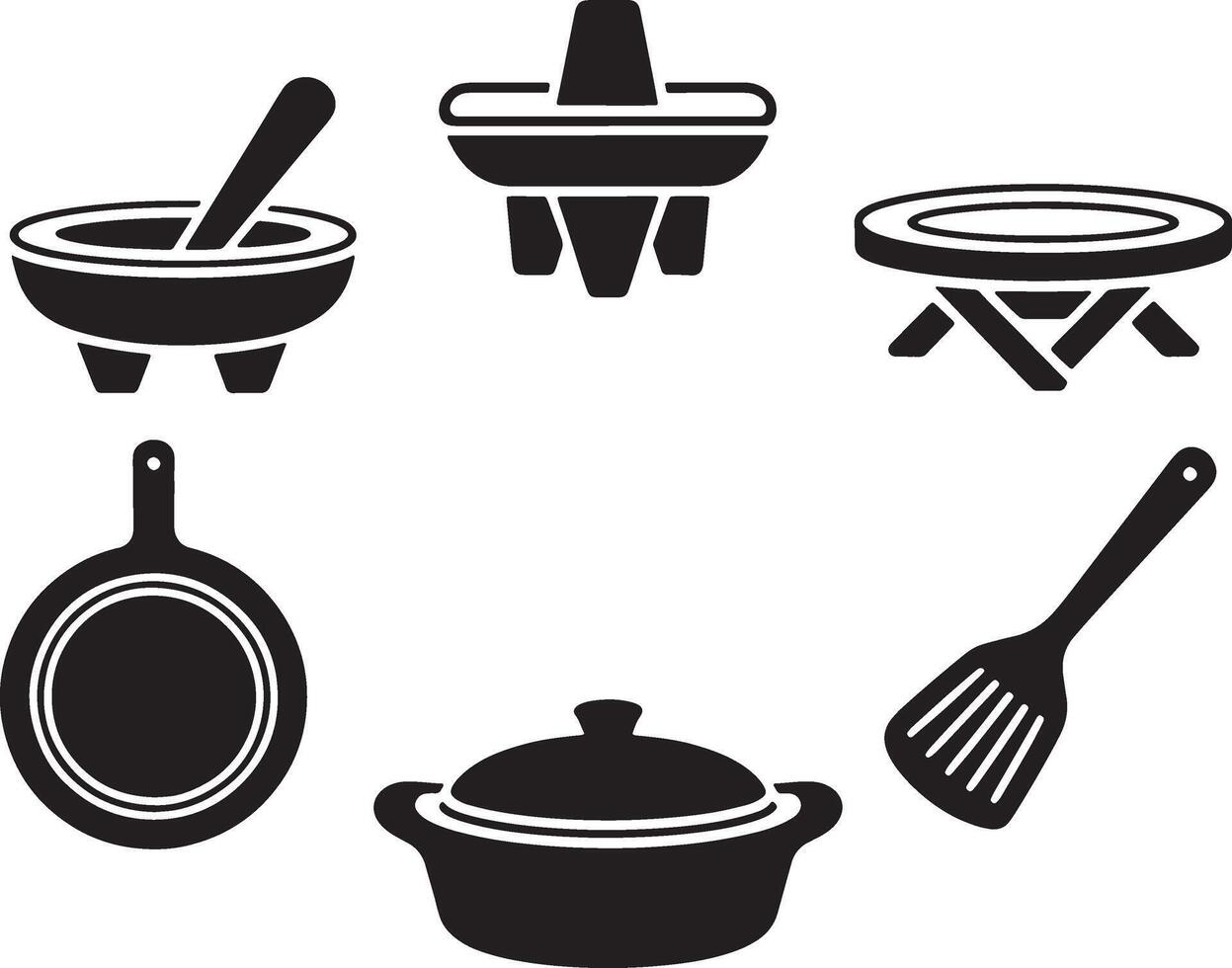 Black and white illustration of kitchen tools and cooking utensils vector
