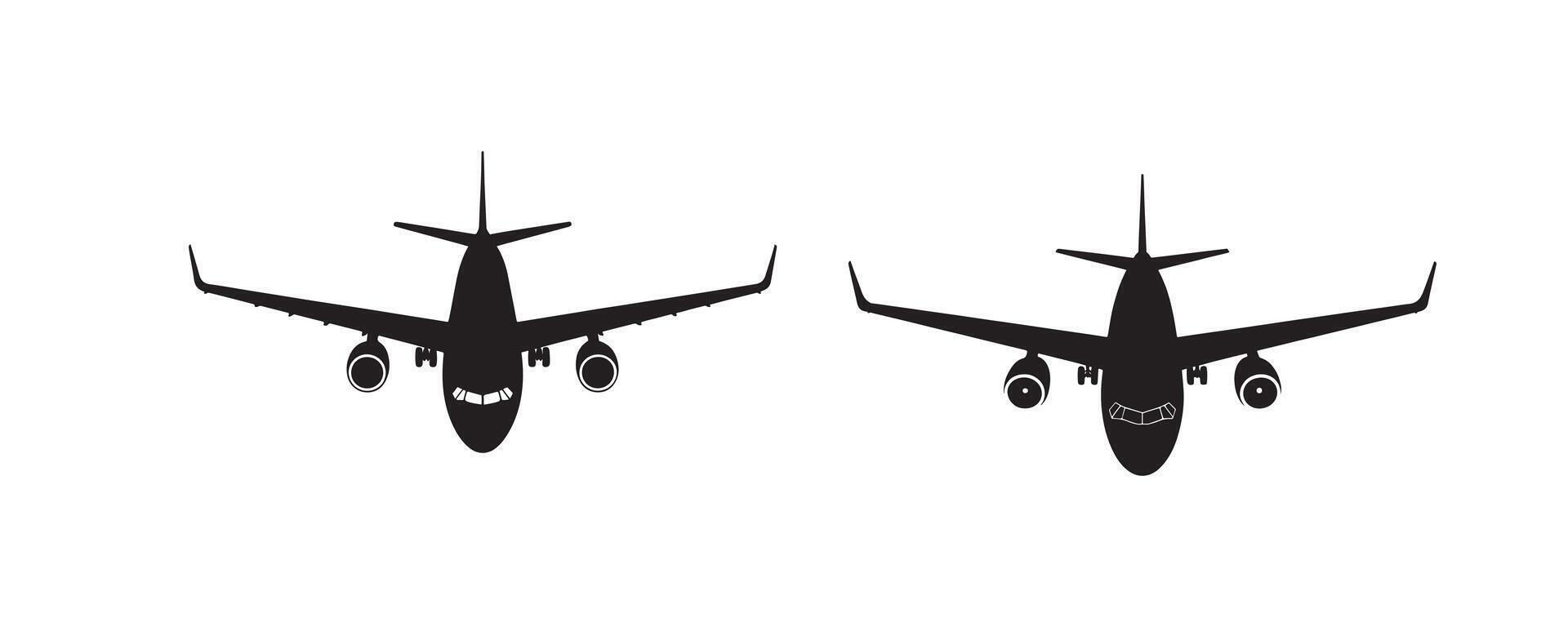Black Airplane Silhouettes Front View on White Background Illustration vector