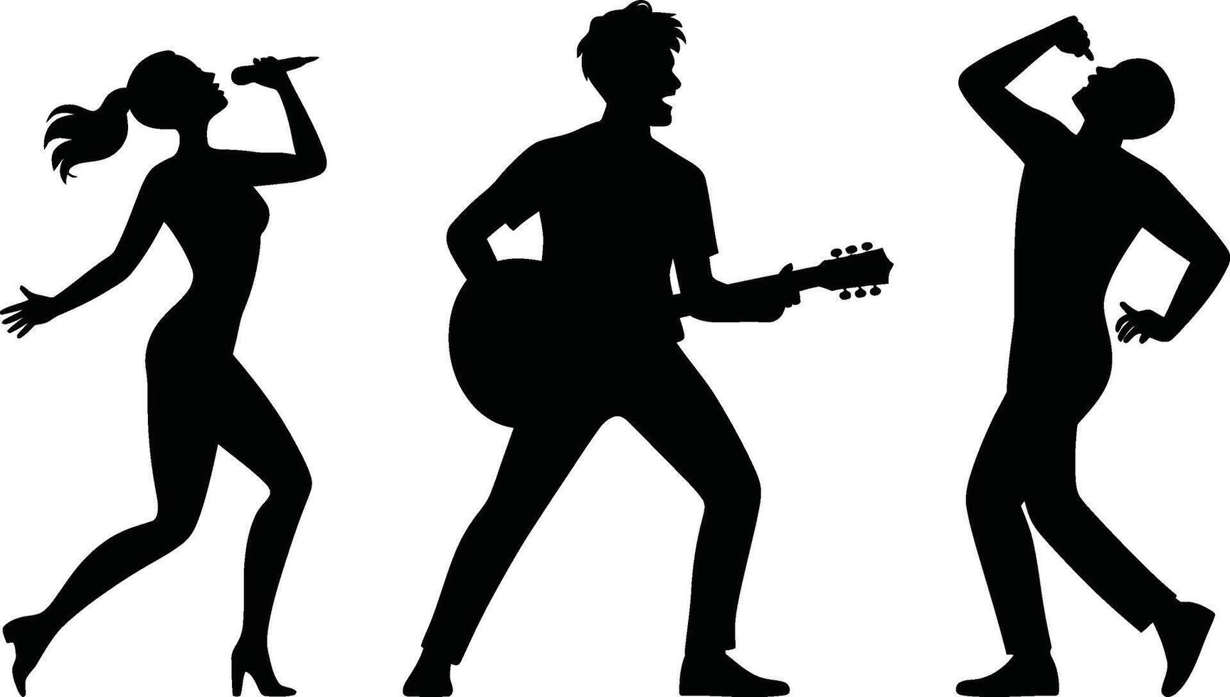 Black Silhouettes of Musicians Performing on White Background vector