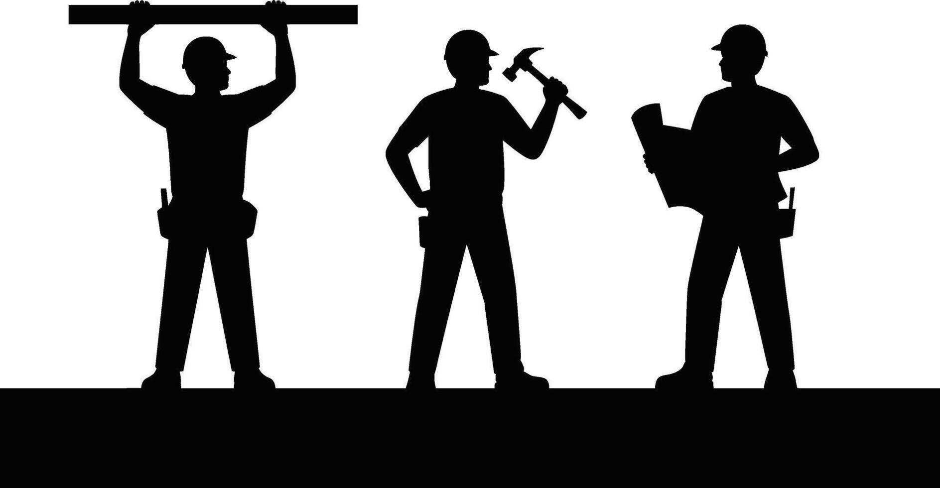Silhouette Construction Workers with Hammer Blueprint and Beam vector