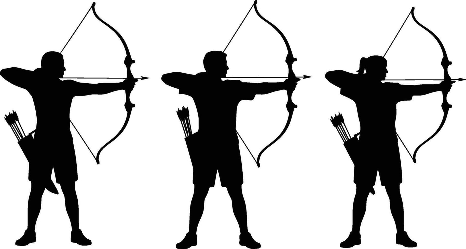 Black Silhouettes of Archers with Bows and Arrows on White Background vector