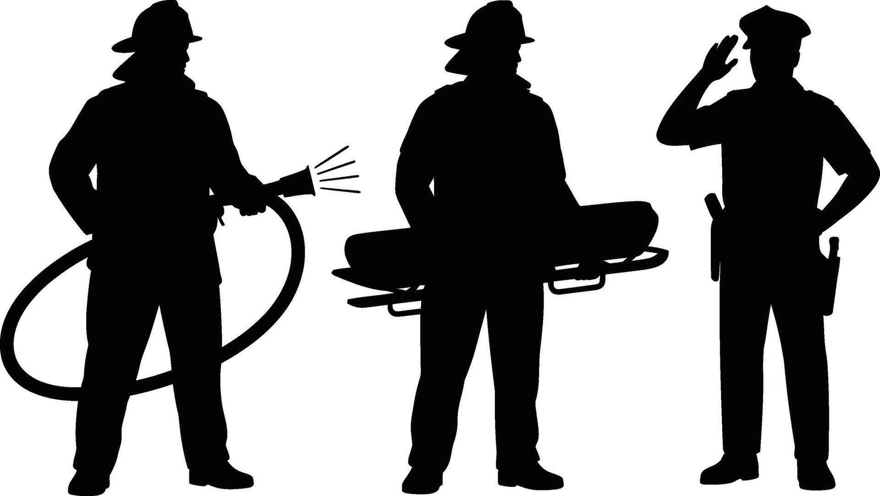 Silhouetted Firefighter Paramedic and Police Officer Figures on White Background vector