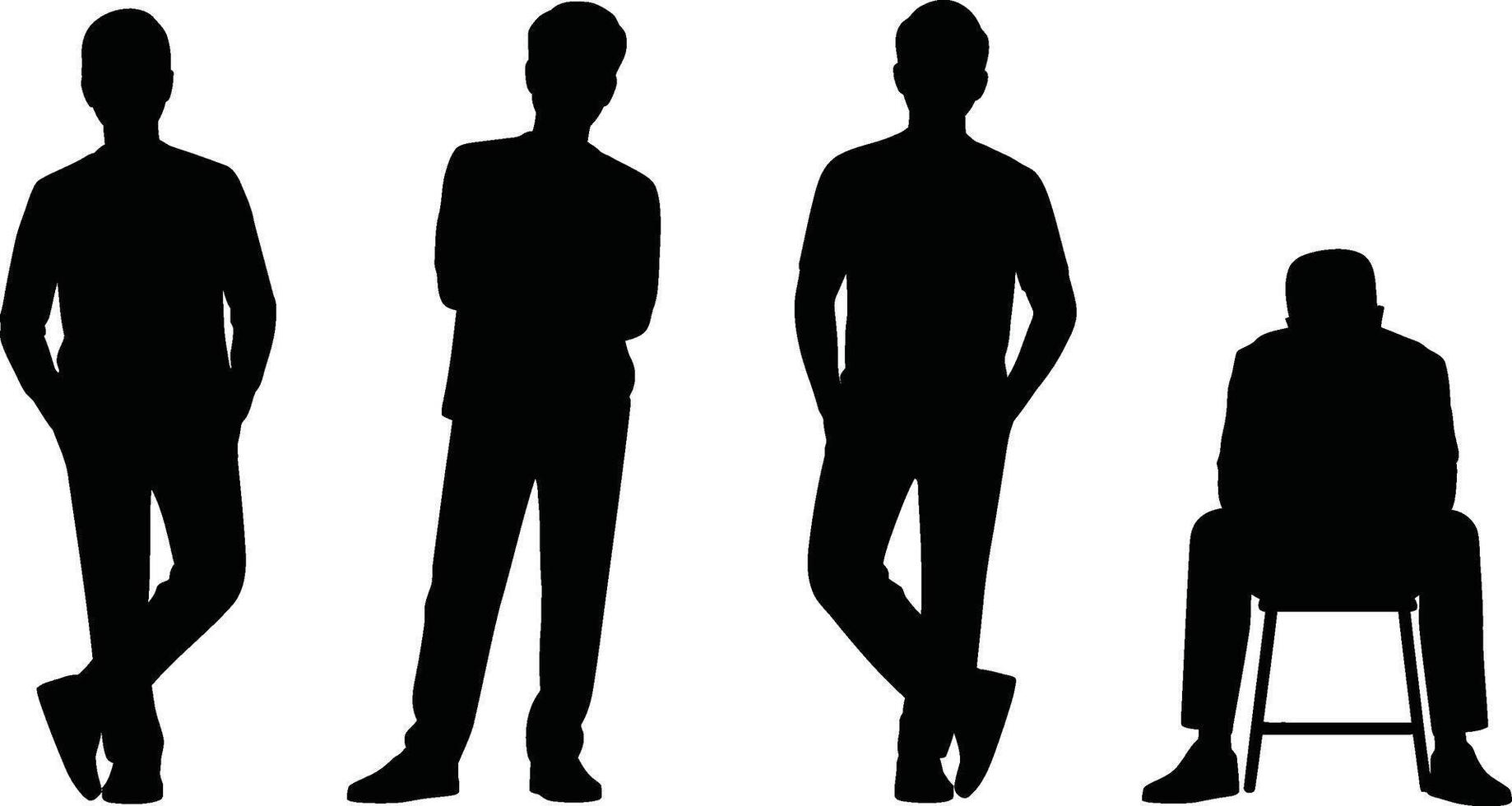 Silhouetted Figures in Various Poses Against White Background vector
