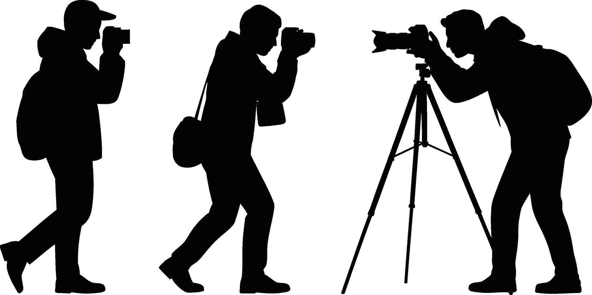 Silhouette Photographers with Cameras and Tripod on White Background 1 vector