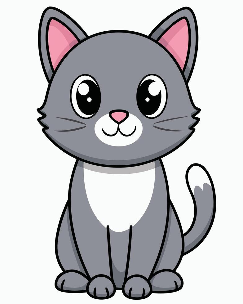 A cartoon gray cat with big eyes vector
