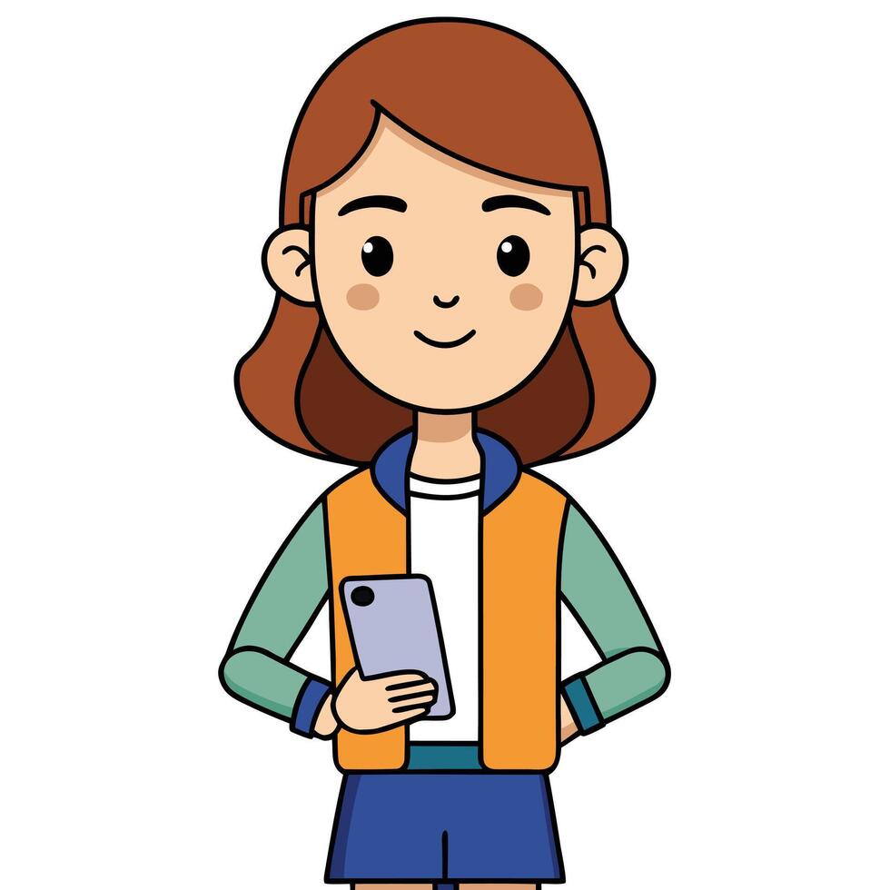 A cartoon girl holding a phone and standing vector