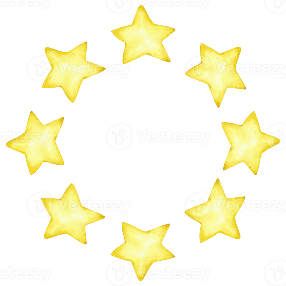 Celestial star wreath on black background for decorative and festive design. Back to school. Circle template for start of school year. Copy space. Watercolor illustration. Isolated Education concept png