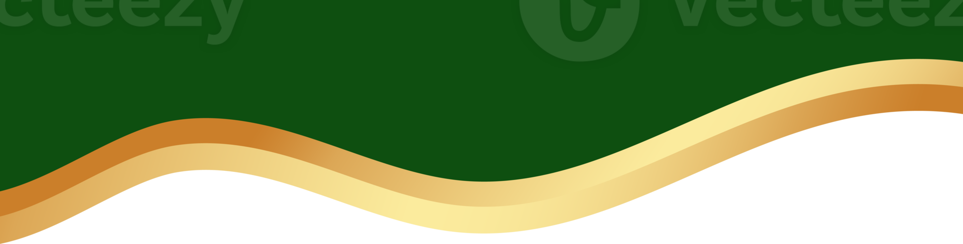 Border shape for banner design. Green header section with golden line. Abstract bottom for web page. Curved divider template. Wavy horizontal separator. png
