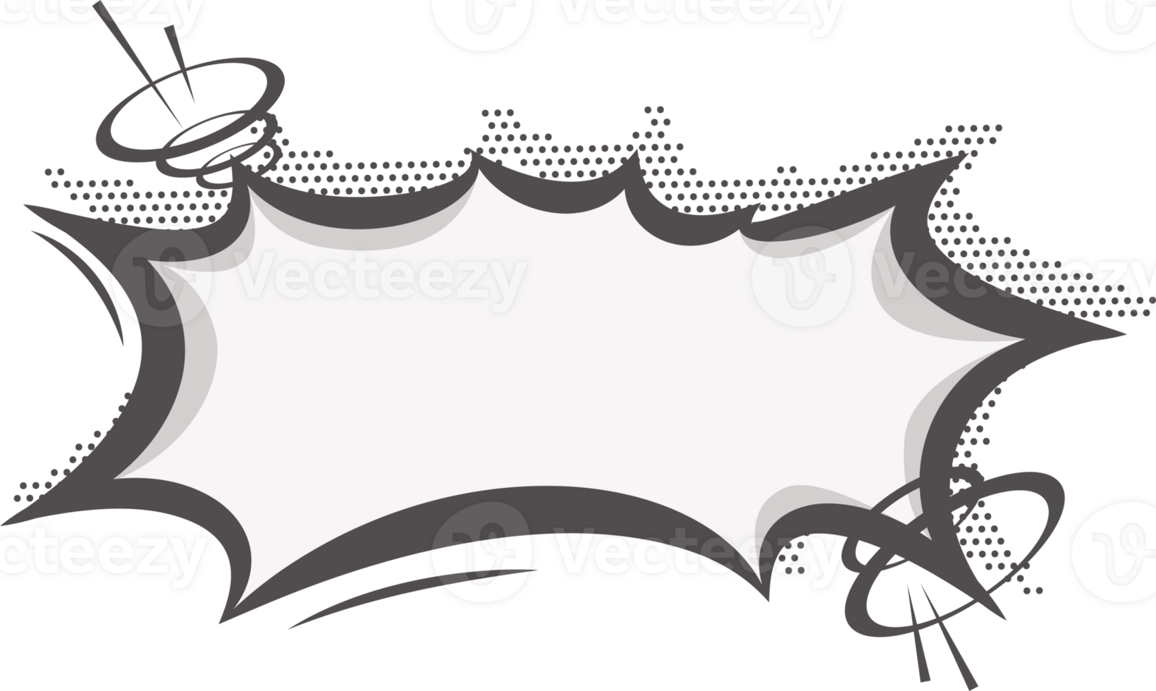 Manga speech bubble. Comic text frame with pop art halftone dotted effect. Balloon chat shape for dialog. Cloud for shock shout and scream messages. Irregular decoration png