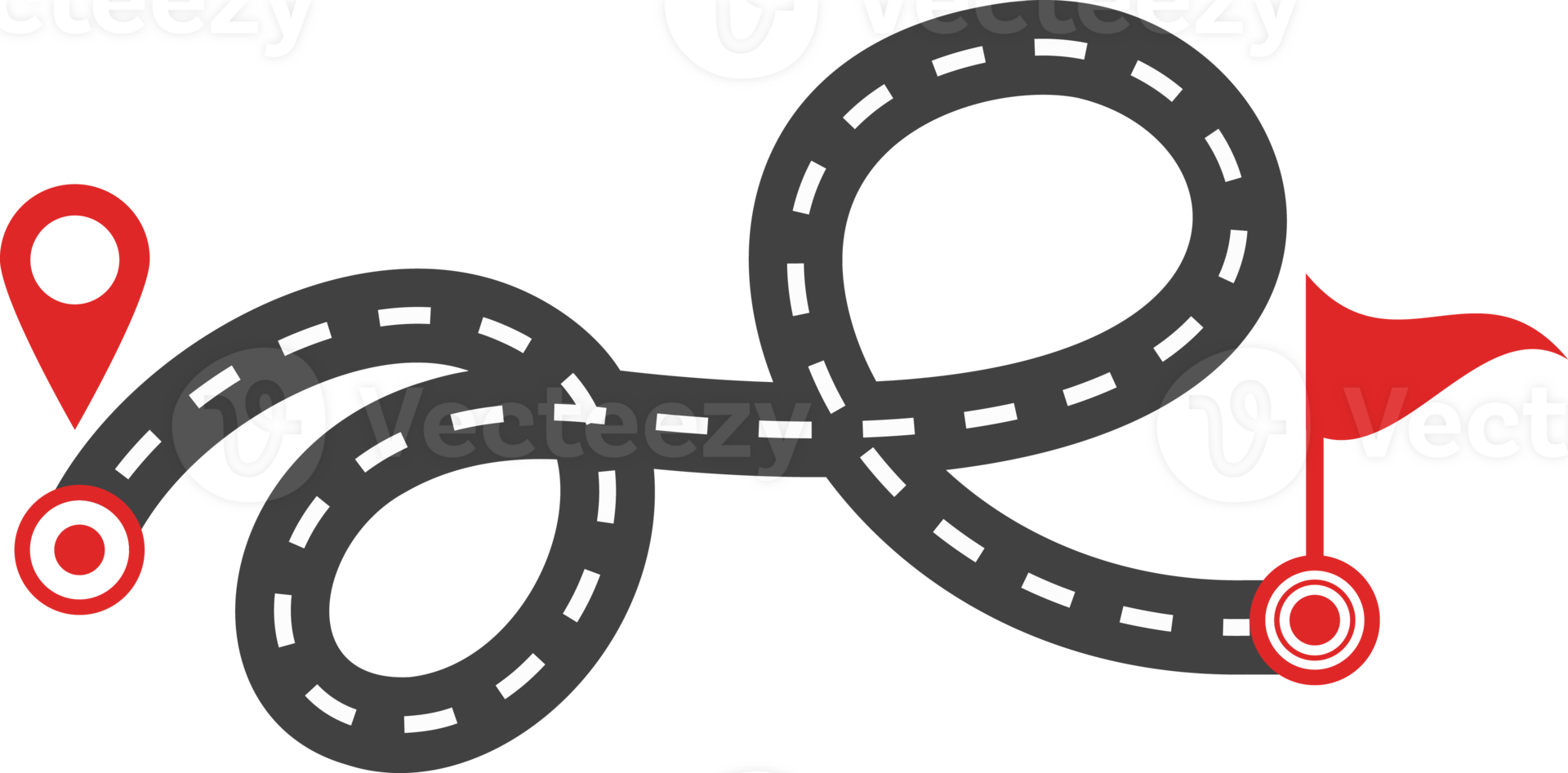 Concept of plan with an easy route A, difficult option B and real life way. Expectation and reality png