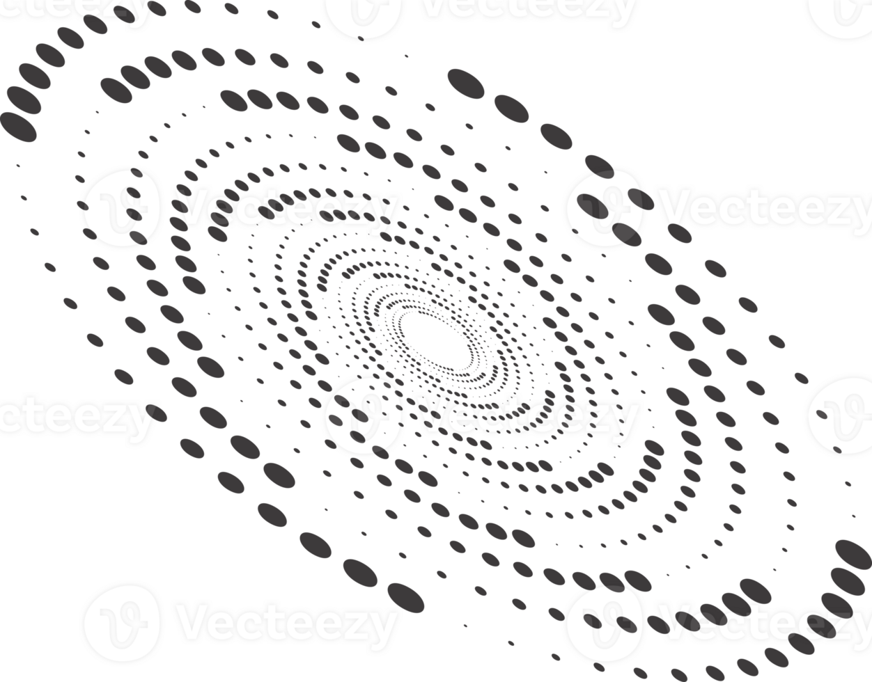 Abstract dotted round with spiral pattern. Circular graphic. Swirl circle shape with halftone effect. Geometric concentric element. png