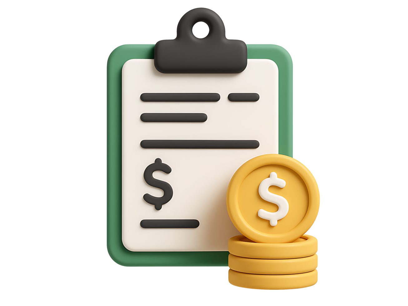 3D Finance Clipboard with Dollar Coins Icon Money Document Graphic isolated on transparent background png