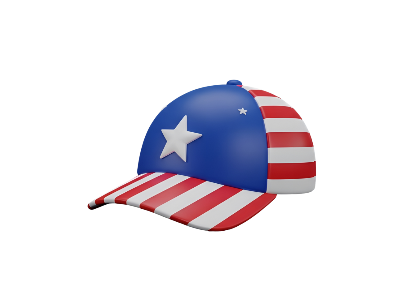 3D Patriotic USA Flag Cap with Stars and Stripes Illustration Isolated on Transparent Background png