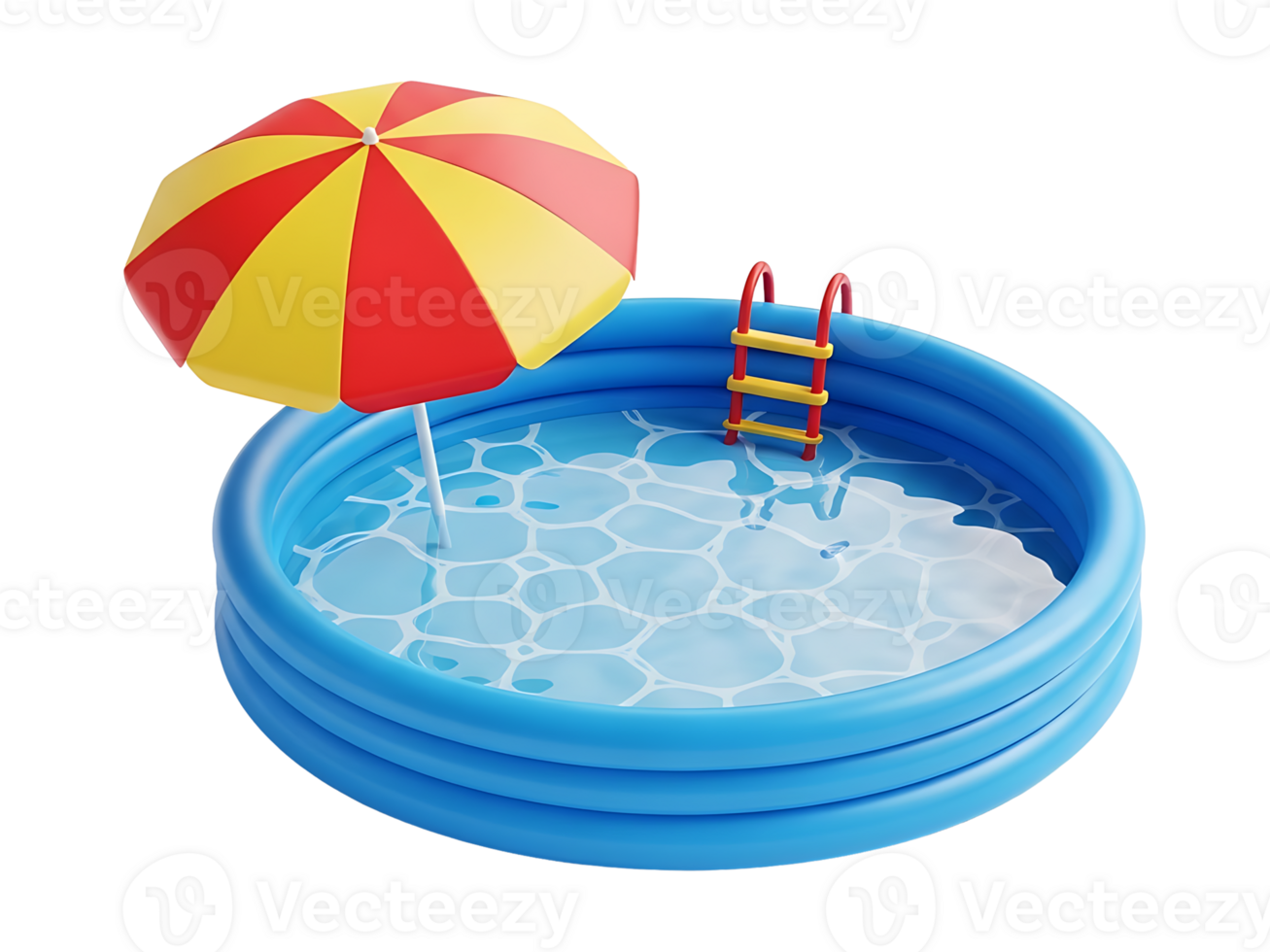 3D Inflatable Swimming Pool with Ladder and Umbrella for Kids Summer Fun isolated on transparent background png